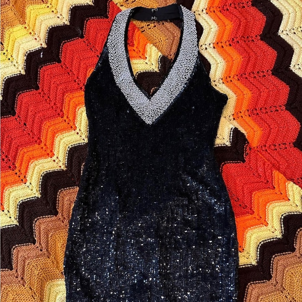 Glamorous Black and Silver Sequin ini Dress